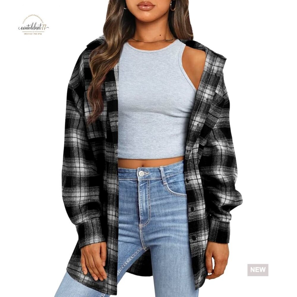 Long Sleeve Plaid Button Down Shirt with Pockets Regular Fit